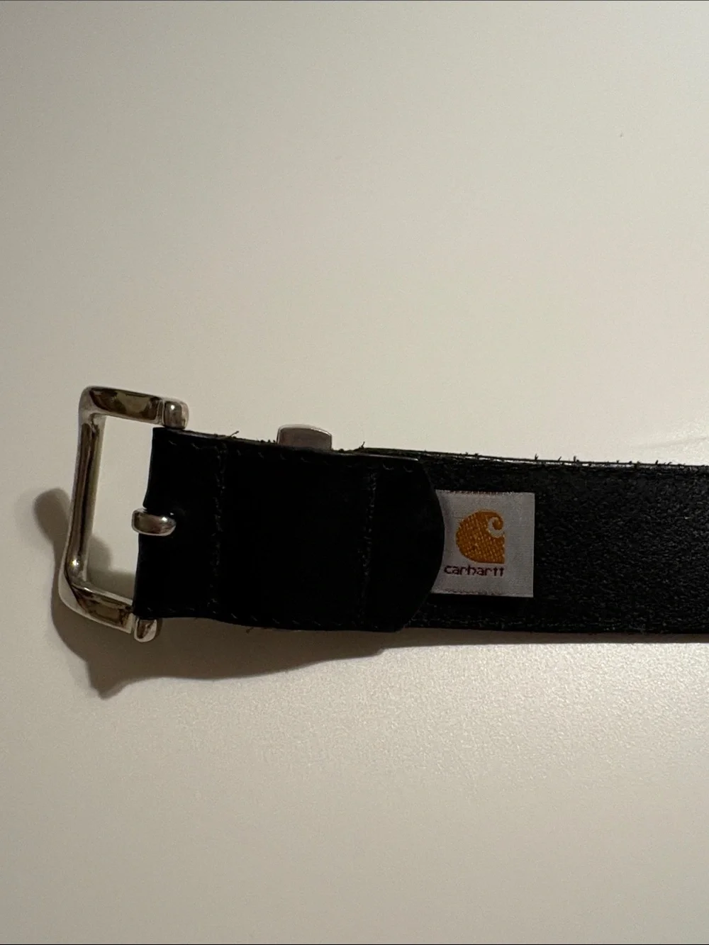 Men’s Carhartt Black Leather Belt with Branded Silver Buckle size 38 used